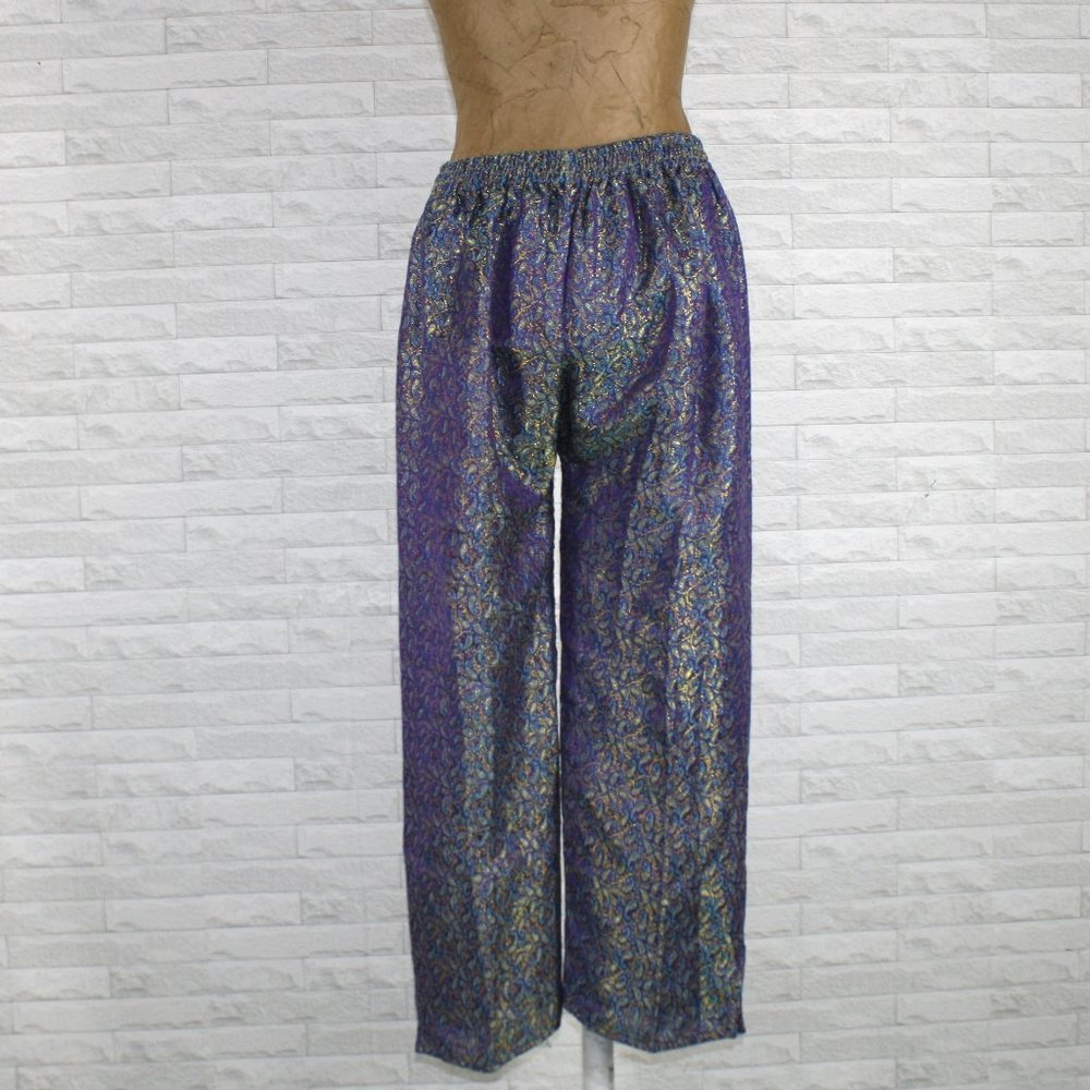 HANDMADE Kurta Set Purple Paisley Tunic Pant Orange Silver Embroidered Metallic - Picture 3 of 14